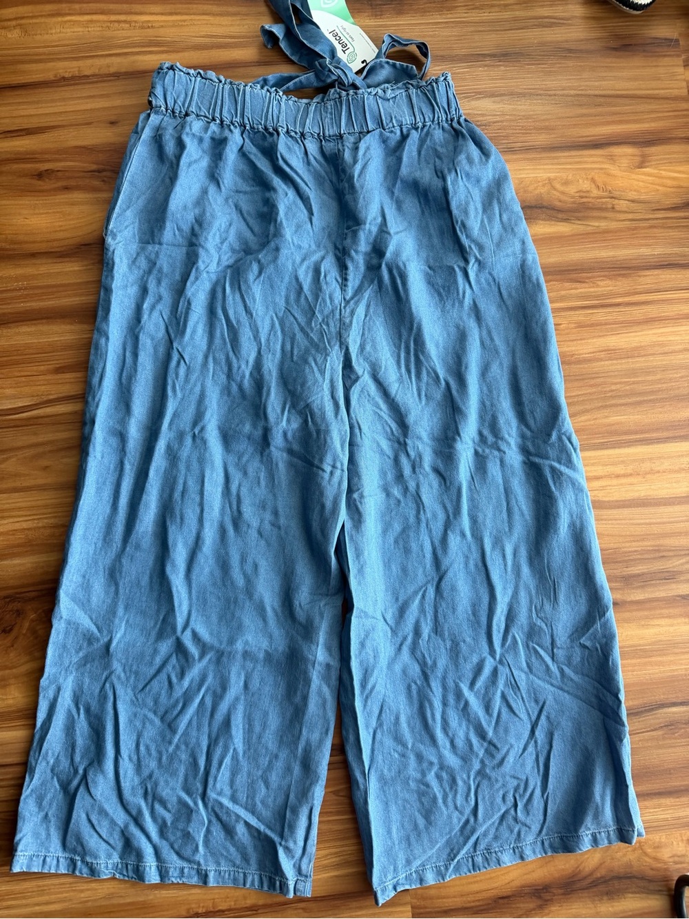 Love Tree Slate Blue Wide-Leg Paperbag Waist Culotte crop Pants - Picture 9 of 9